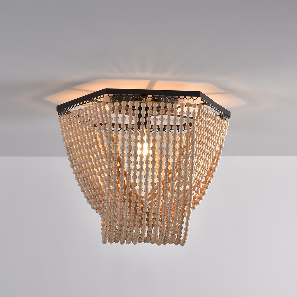 Dowa Farmhouse Cottage Plafonnier en bois avec cadre en métal 1 lumière Noir image de fenêtre