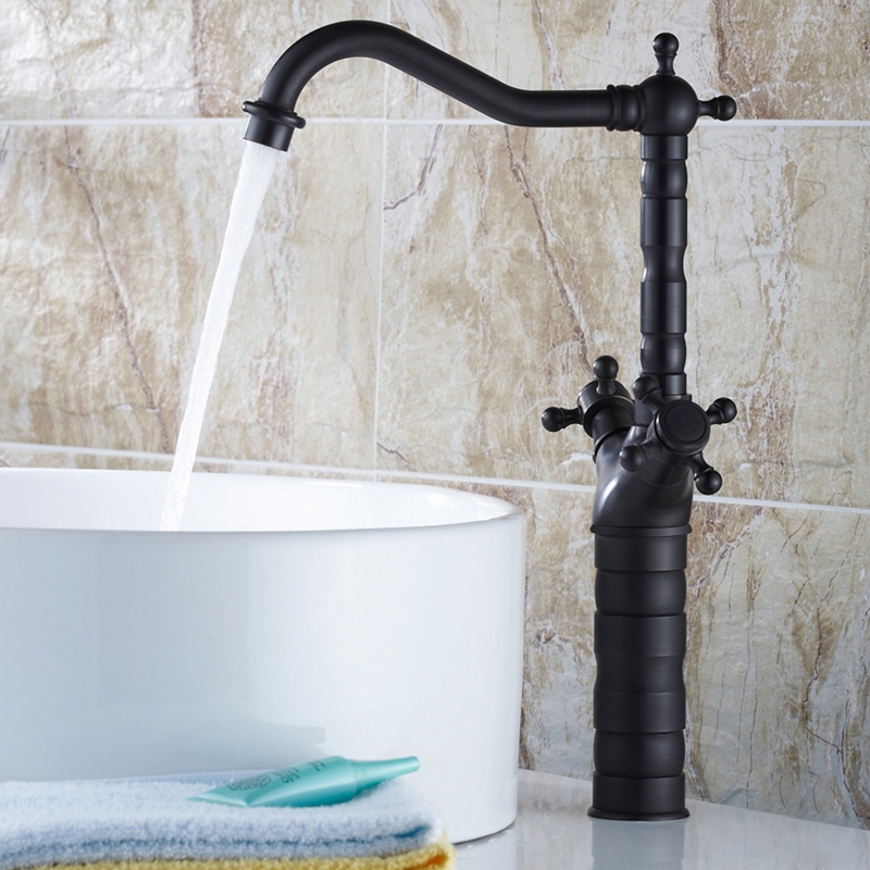 Chester Classic Double Cross Handle Single Hole Brass Vessel Faucet in Antique Black window image