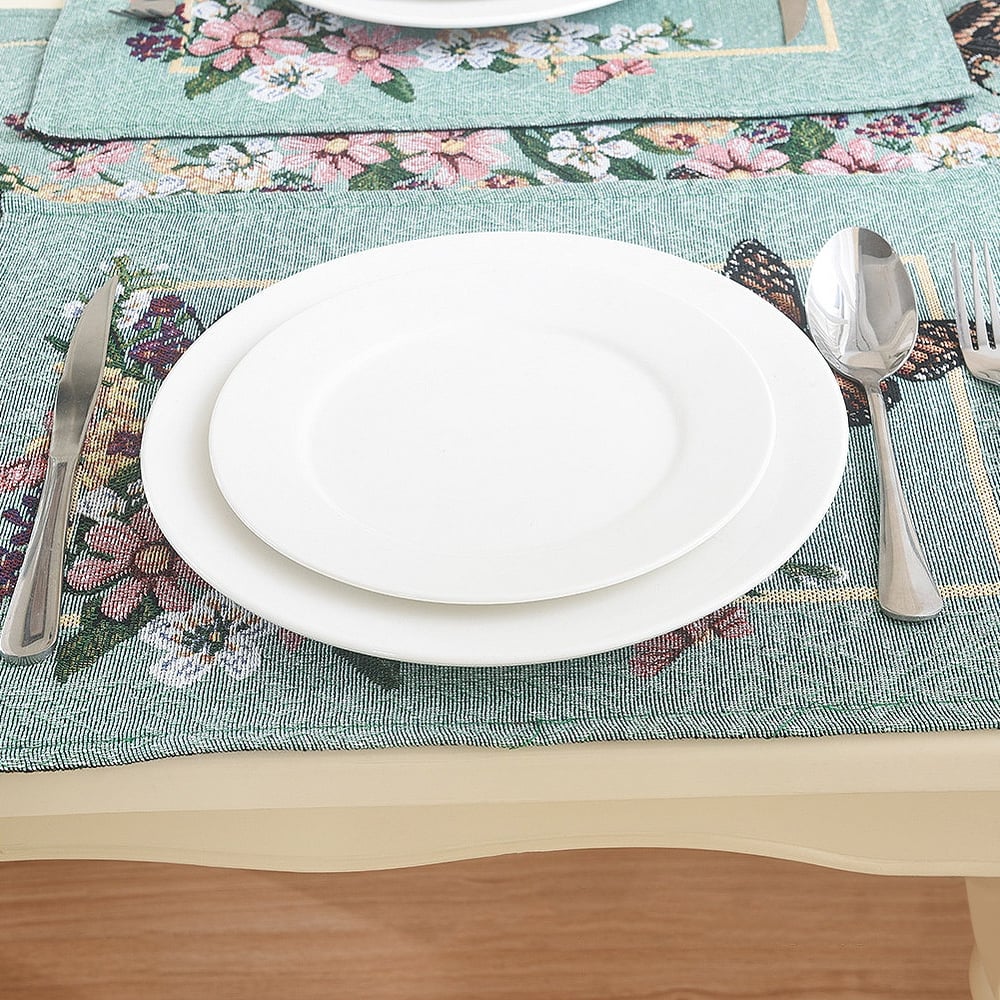 Pastoral Style Floral Embroidered Placemat Jacquard Fabric Blending Butterfly & Flower Placemats Set of 4 window image