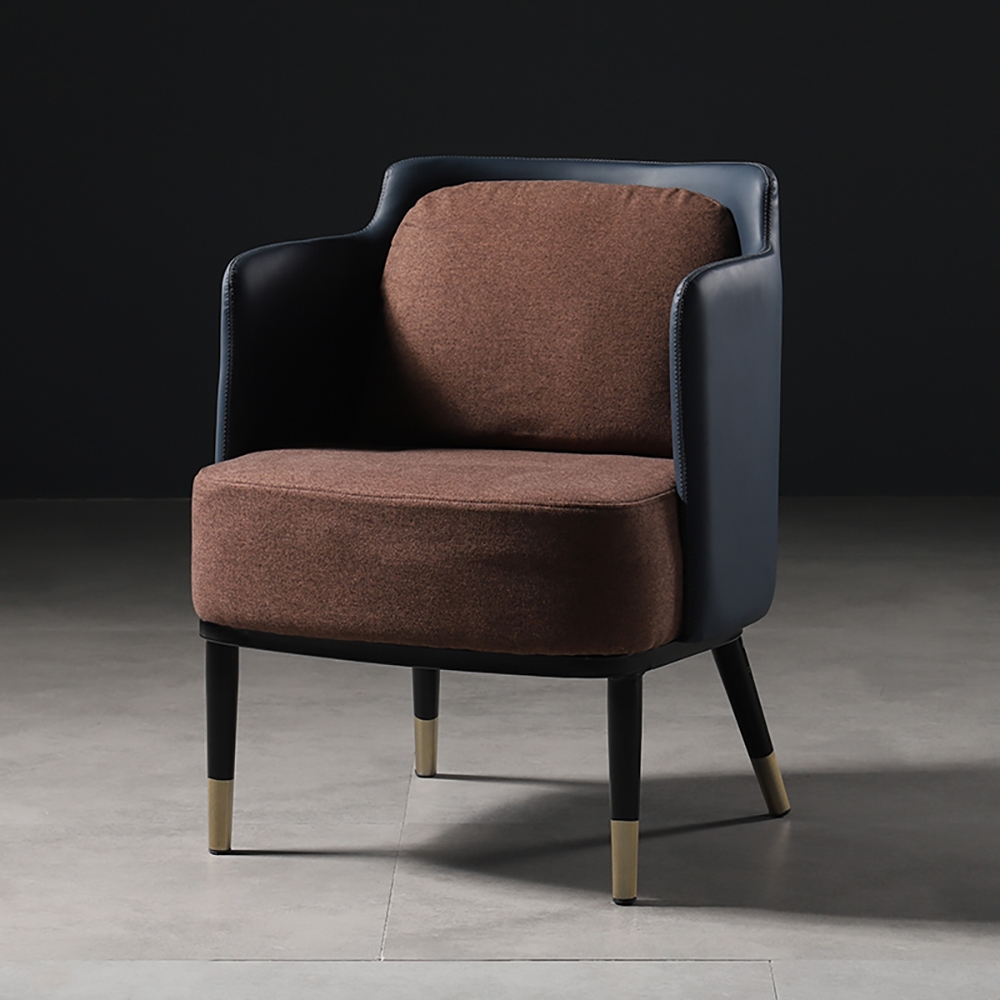 Mid-century Accent Chair Linen&PU Leather Upholstered in Gold&Black Legs window image