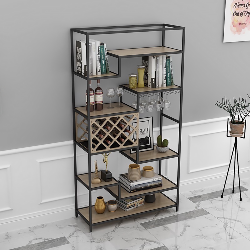 1200mm Modern Metal Shelving with Wine Rack&Wine Glass Rack window image