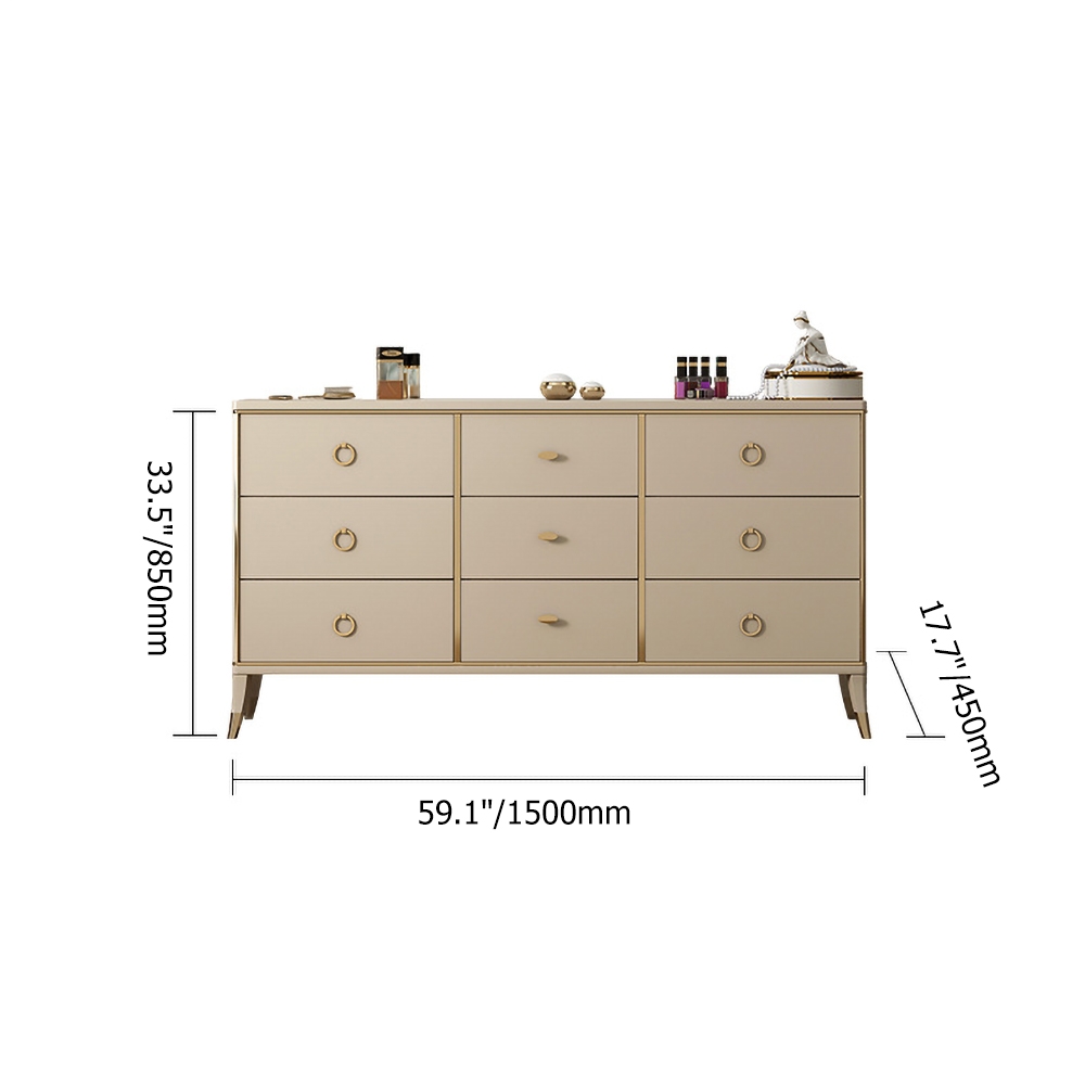 59" Contemporary Champagne Bedroom Dresser Accent Cabinet with 9 Drawers in Gold window image