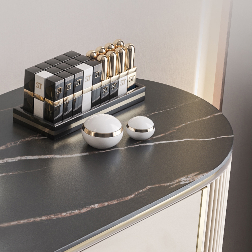 Nordic Off-White Makeup Vanity Sintered Stone Top with 2 Drawers for Storage in Black window image