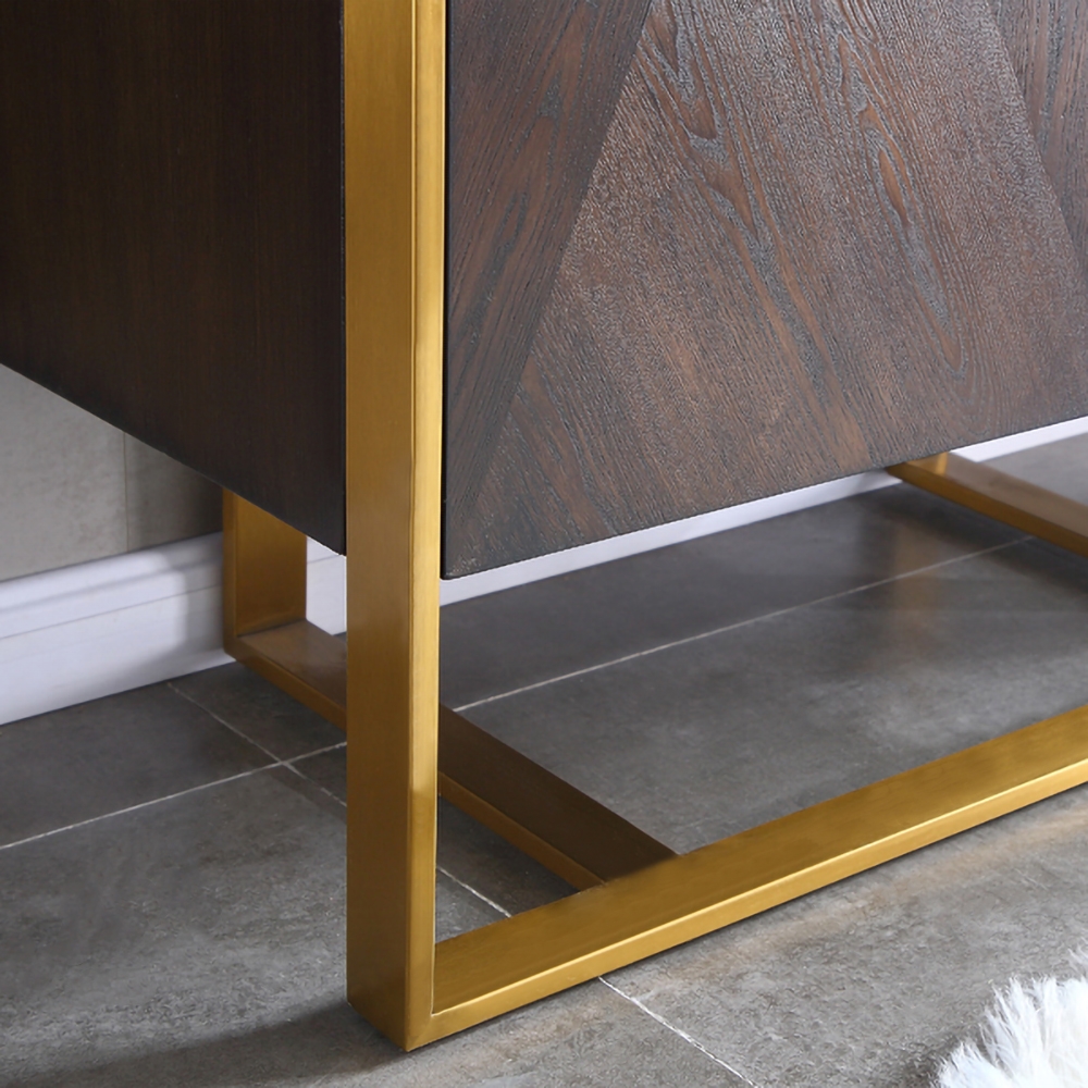 Modern Brown Sideboard Buffet with Doors&Shelves Kitchen Cabinet Gold Finish in Small window image