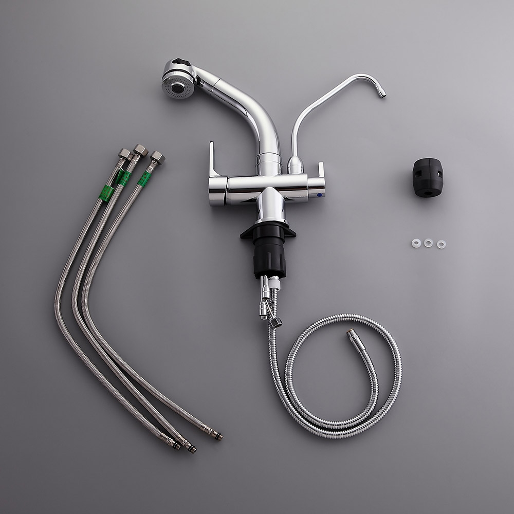 Single Hole Pull-Down Sprayer with Water Filtering Kitchen Sink Faucet in Polished Chrome
