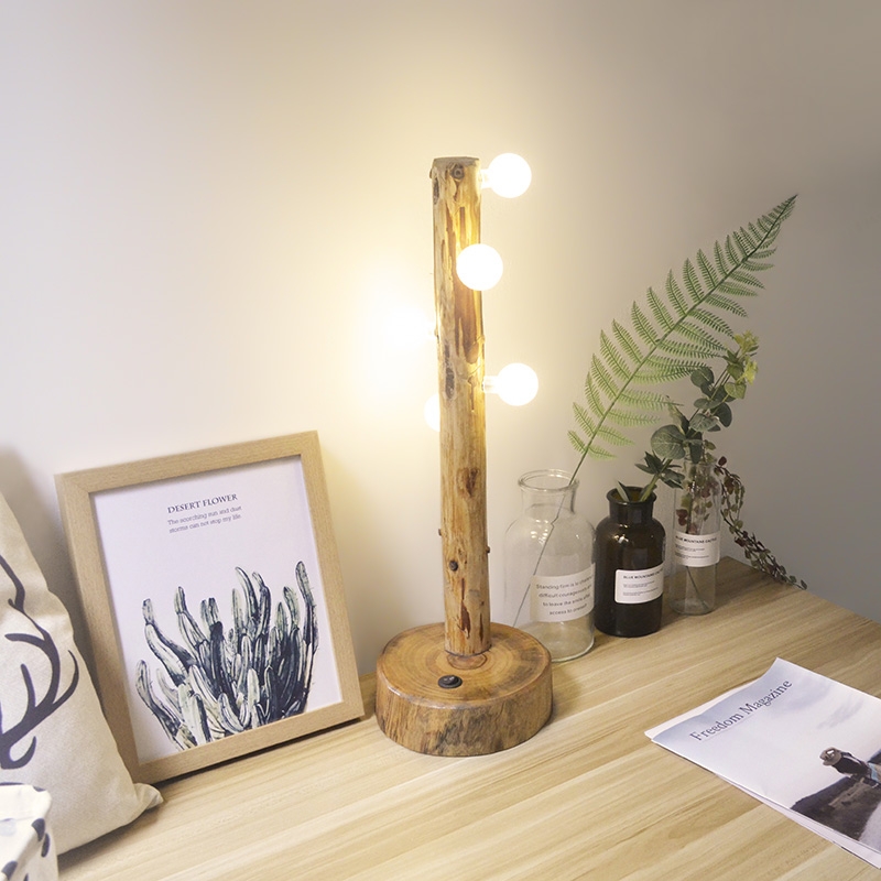 Round Lamp Tree Farmhouse Natural Cedarwood 5-Light Tree Trunk Table Lamp White Glass ...