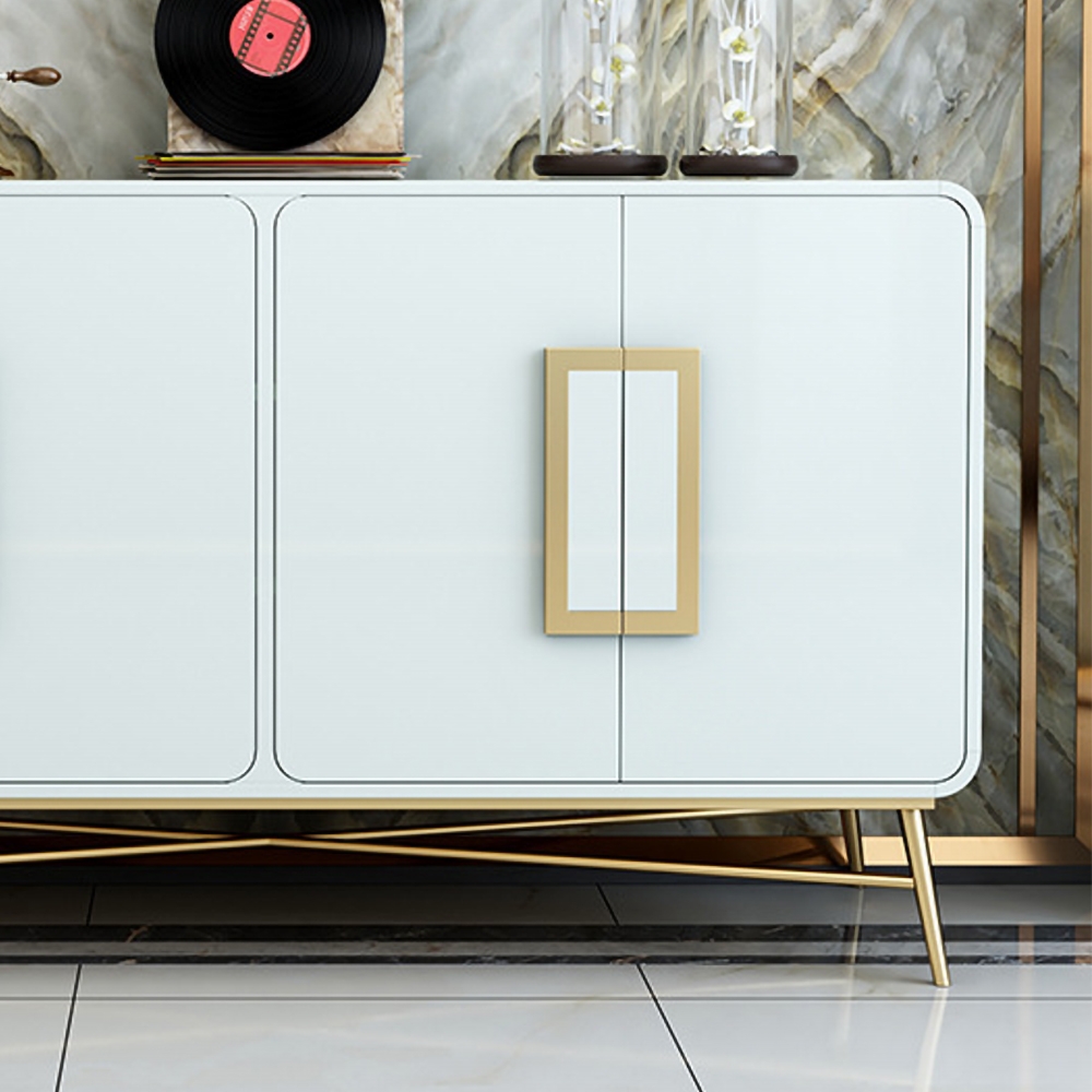 55" Modern White Sideboard Buffet with 4 Doors 4 Shelves in Gold window image