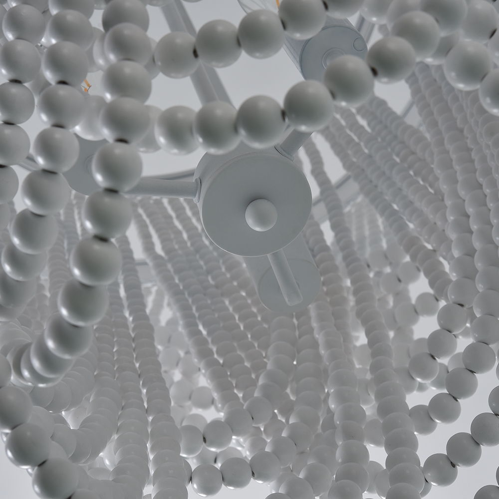 Rustic Farmhouse Wooden Bead Cascade 3-Light Chandelier in White window image