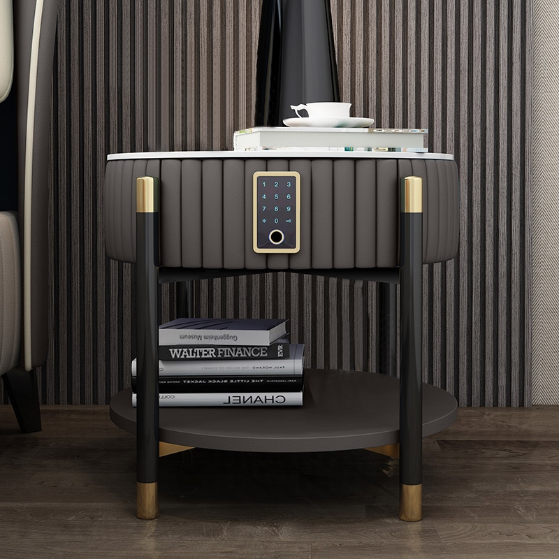 Gray Upholstered Bedside Table 1-Drawer Nightstands with Electronic Lock window image