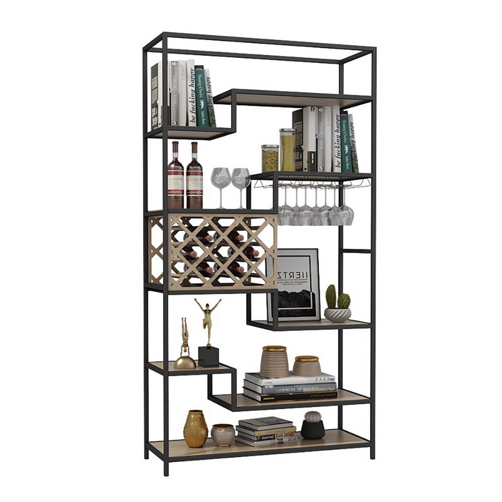 1200mm Modern Metal Shelving with Wine Rack&Wine Glass Rack window image