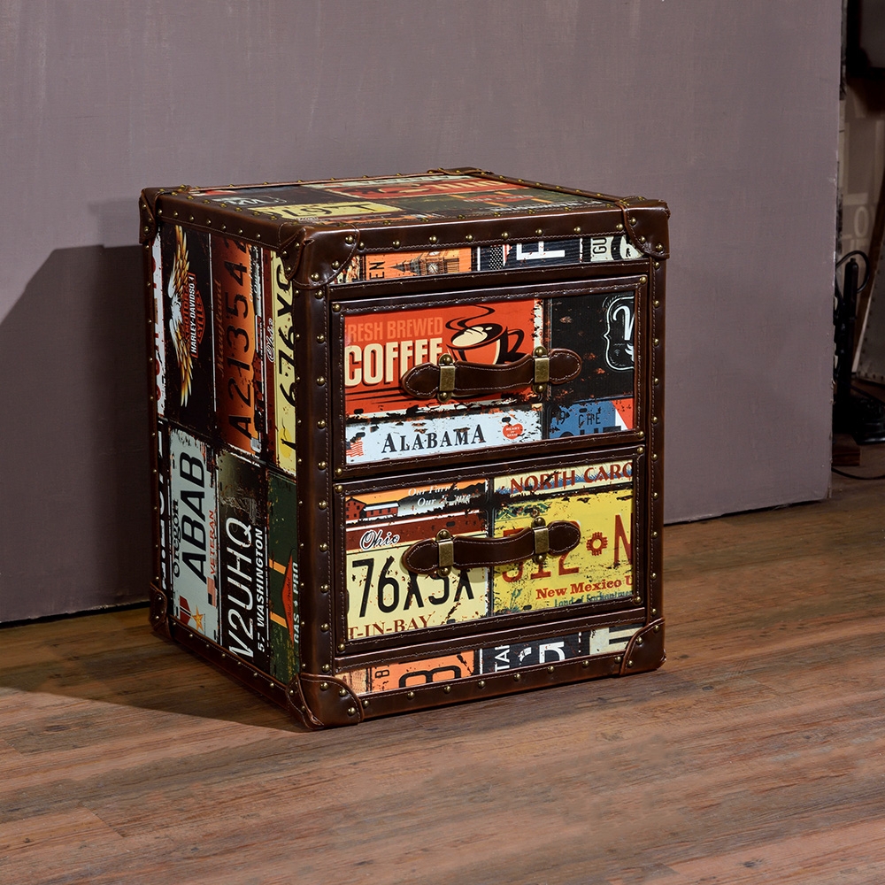 Modern Rectangular End Table with Drawers Side Table window image