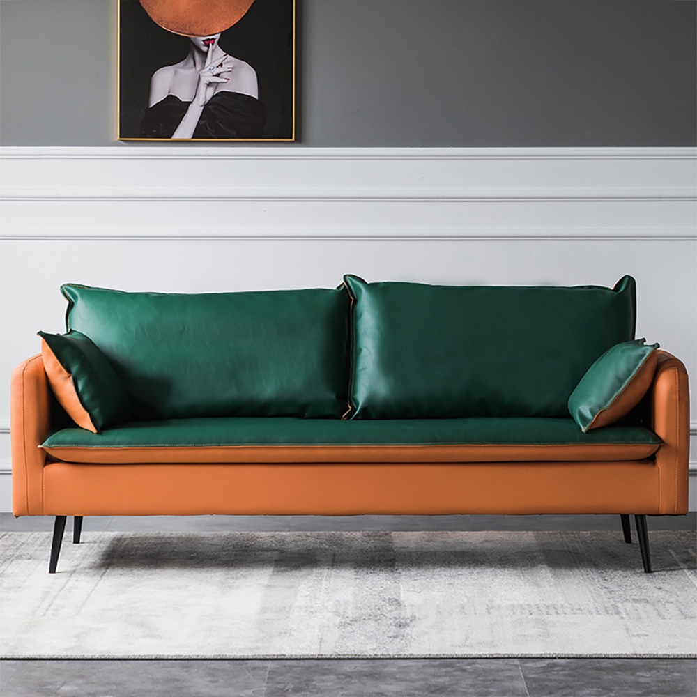 Canapé rembourré moderne en cuir 1680 mm avec pieds en métal noir, oreiller inclus image de fenêtre