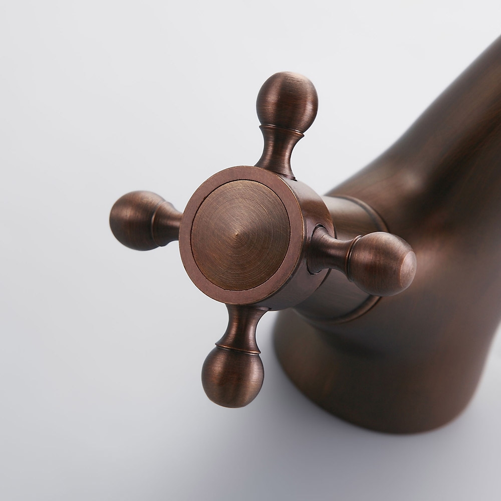 Suex Classique Bronze Monobloc Robinet Mitigeur de Lavabo de Salle de Bain Poignée Croisé en Laiton image de fenêtre