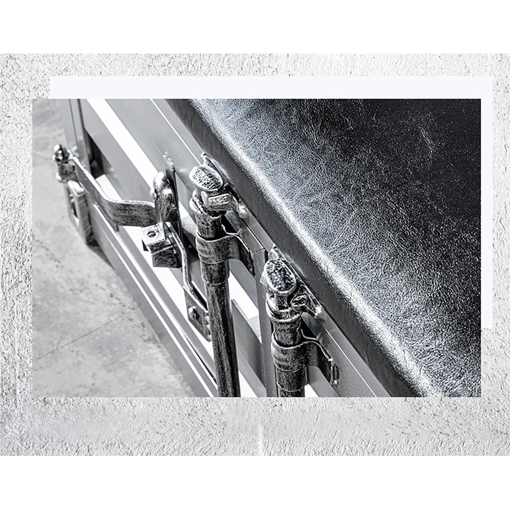 Industrial Cargo Container Style Shoe Storage Upholstered Bench in Silver window image