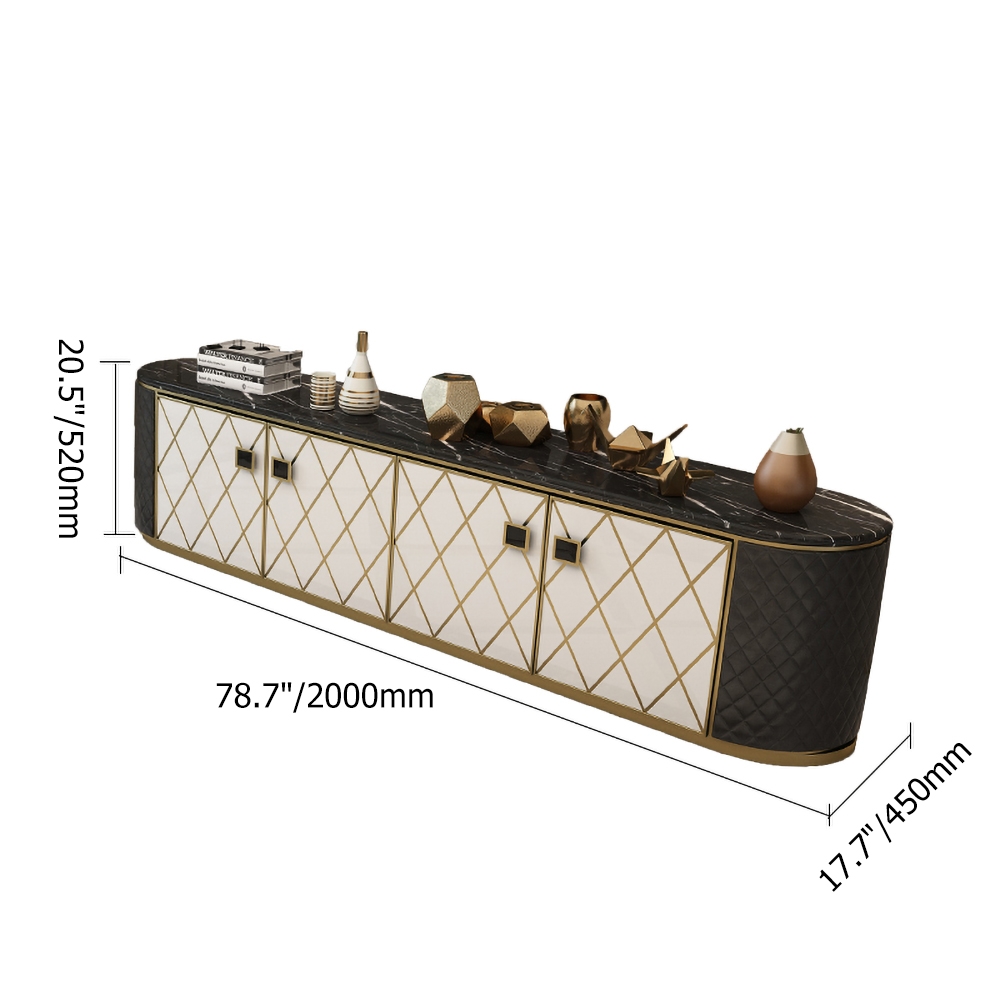 Contemporary Oval Coffee&White TV Stand Faux Marble Top Media Console with Doors for TVs up to 85" window image