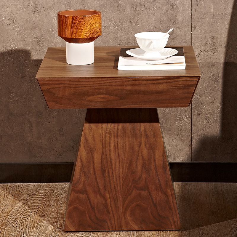 Rustic Wood End Table with Storage Drawer with Veneer window image