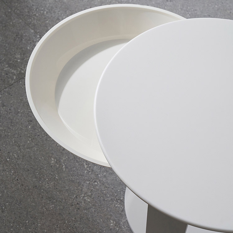 Modern Minimalist C Side Table with Tray 20" White Side Table with Storage & Rotatable Top window image