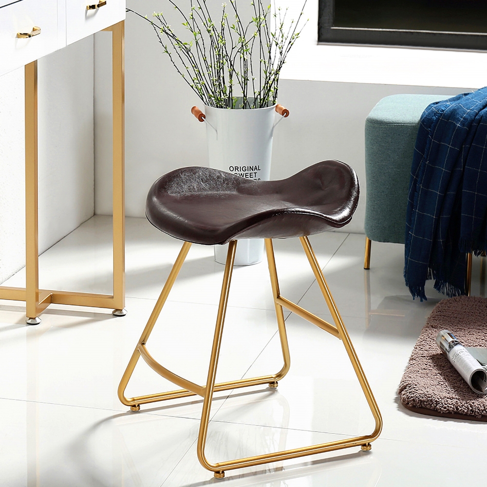 White Makeup Stool Vanity Stool Faux Leather Gold Legs window image