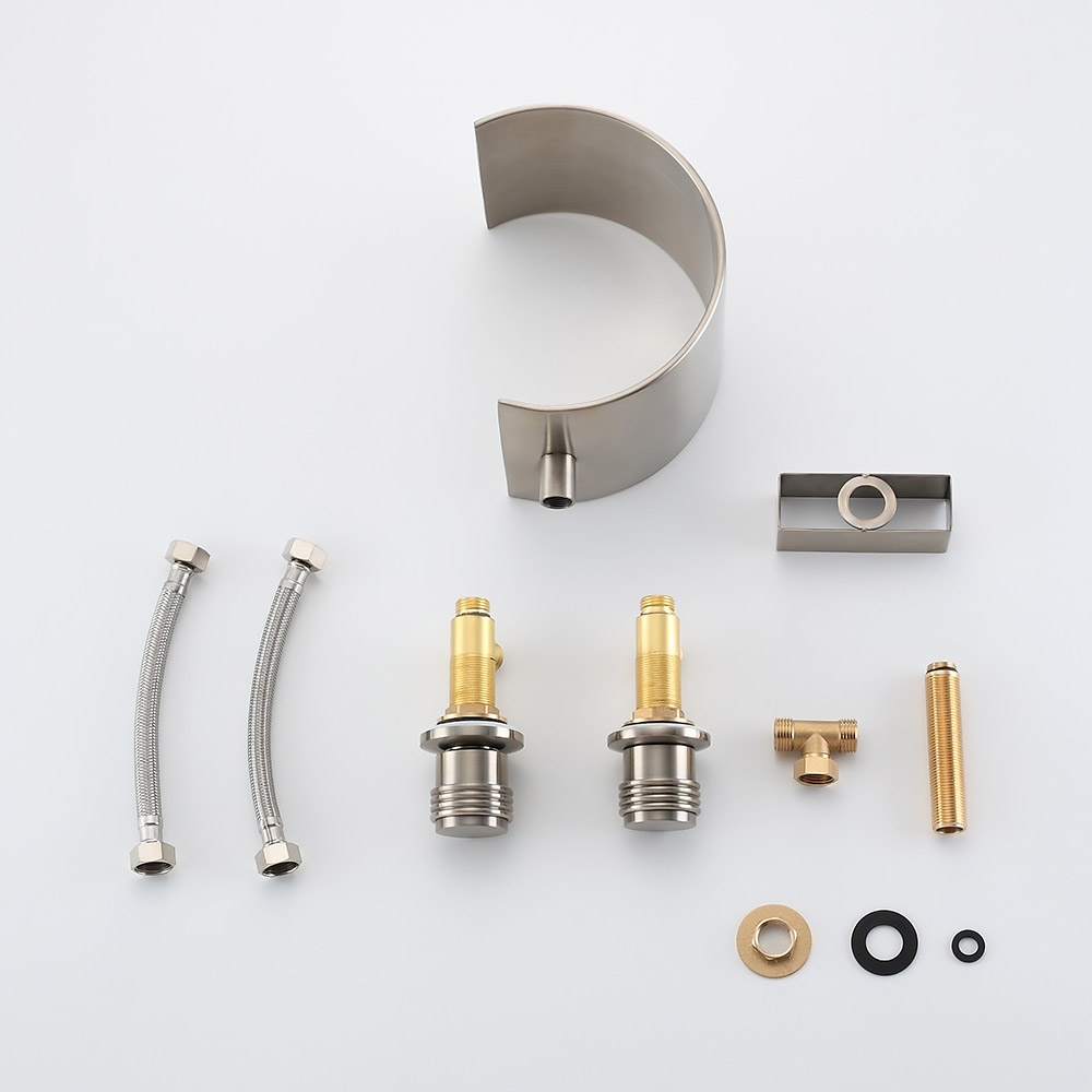 Mooni Contemporary 3-Hole Waterfall Spout Roman Bathtub Filler Tub Faucet in Brushed Nickel Solid Brass window image