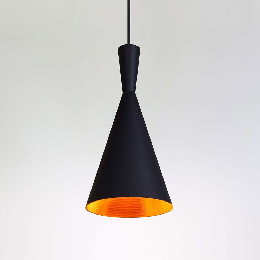 Modern Aluminum Geometric Form Tall Single-Light Hanging Pendant Light Fixture in Black window image
