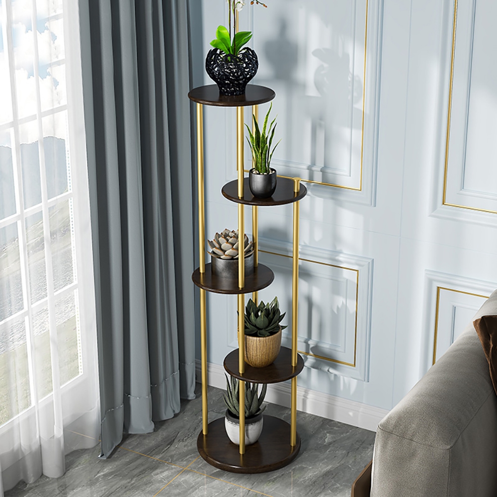 Modern Metal Conor Plant Stand Shelving Freestanding with  5-Tier Shelving Gold & Black window image