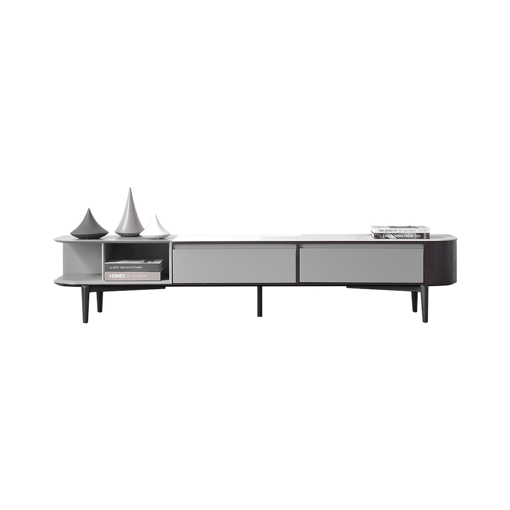 Italian Minimalist Grey TV Stand Stone Top 2-Drawer Entertainment Console for TVs window image