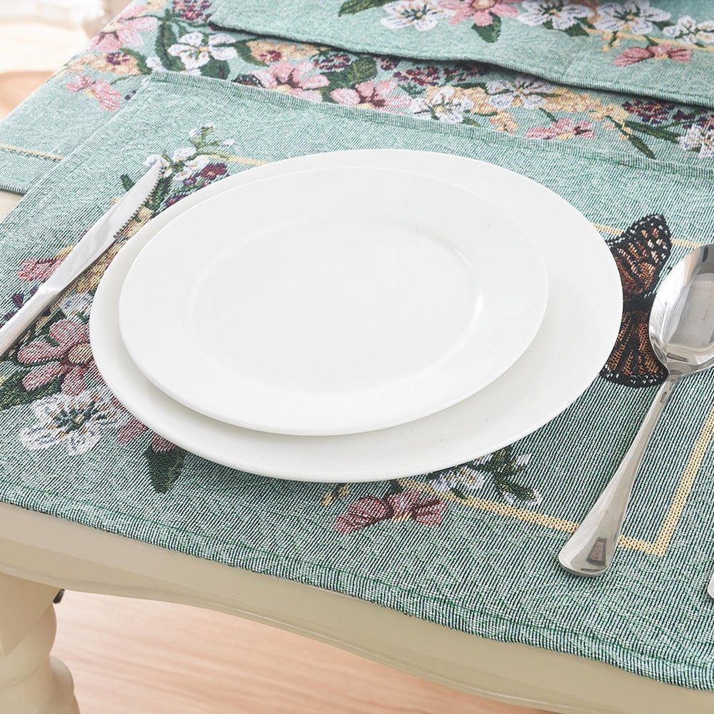 Pastoral Style Floral Embroidered Placemat Jacquard Fabric Blending Butterfly & Flower Placemats Set of 4 window image