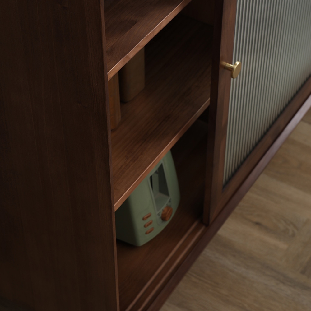 43" Walnut Sideboard Cabinet with Sliding Door & Adjustable Shelves Pine Wood window image