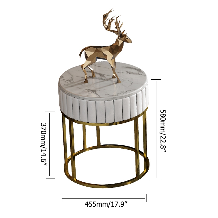 Faux Marble Round Side Table Small Side Table Round Gold Accent Table White Faux Leather Table window image