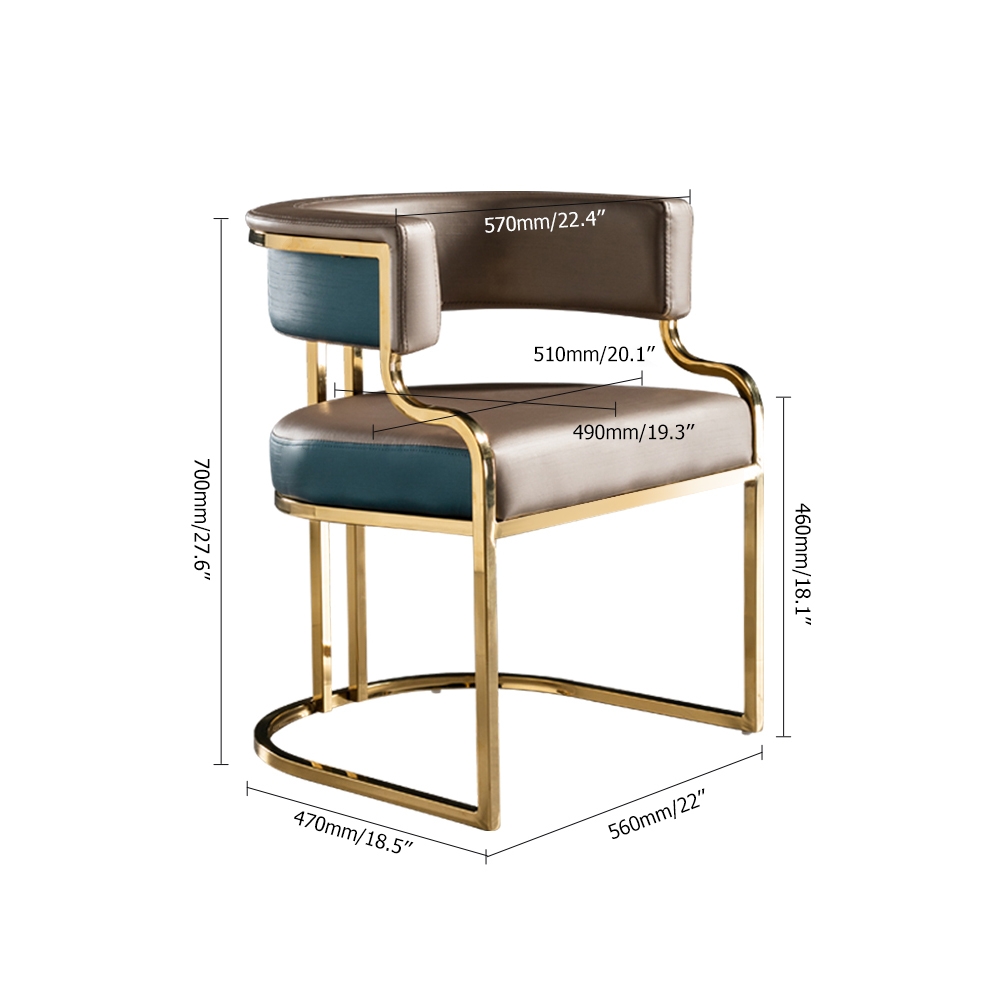 Modern Side Chair with Metal Base PU Leather Upholstered Armchair Brown Accent Chair window image