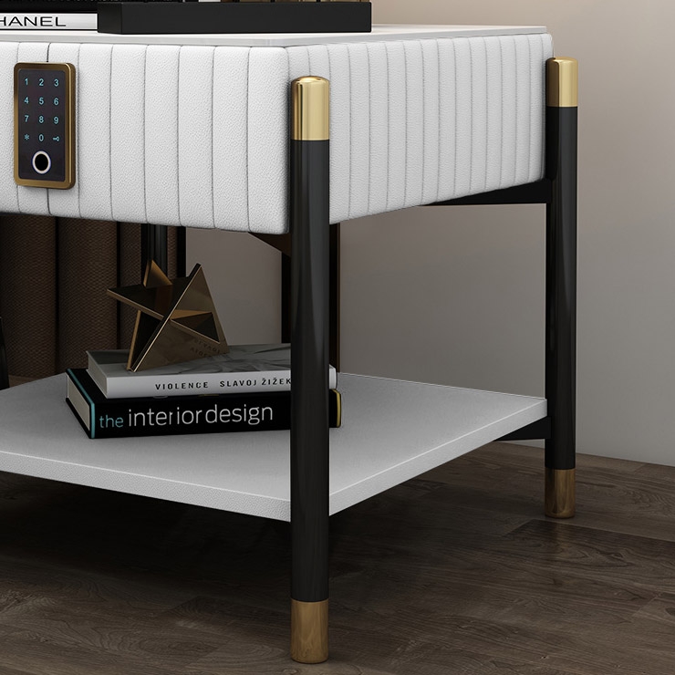 White Upholstered Bedside Table 1-Drawer Nightstands with Electronic Lock window image