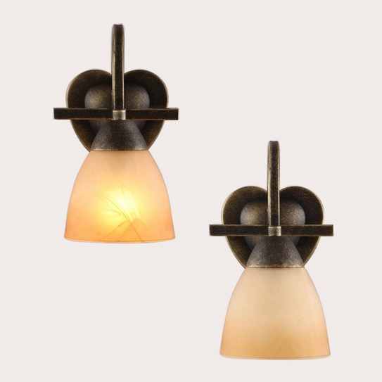 Seren Classic Style Single-Light Indoor Wall Sconce Golden Teak Glass Shaded Wall Lamp window image