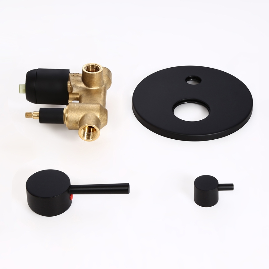 Válvula misturadora de chuveiro redonda de dupla função preta fosca moderna de 2 saídas em latão sólido Imagem da janela