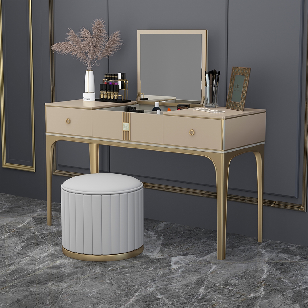 63" Modern Champagne Makeup Vanity with Flip Top Mirror and 2 Drawers ...