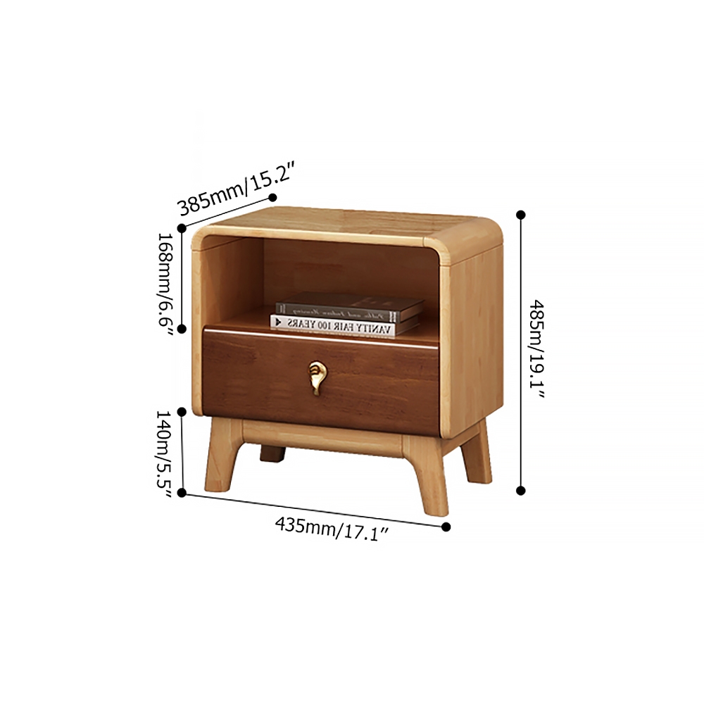 Modern Cottage Bedroom Nightstand 1-Drawer Natural Bedside Table window image