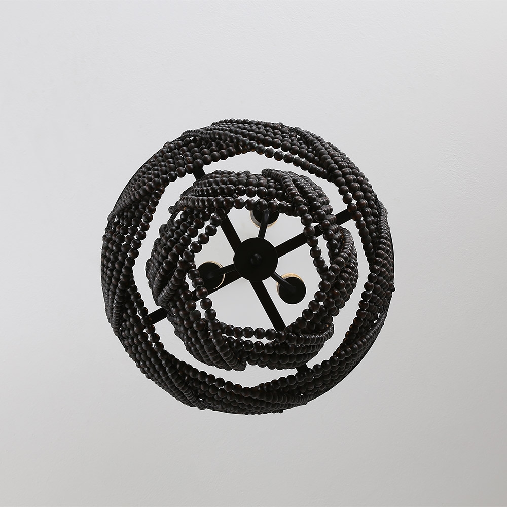 Boho Dark Brown Wooden Draped Bead 3-Light Chandelier window image