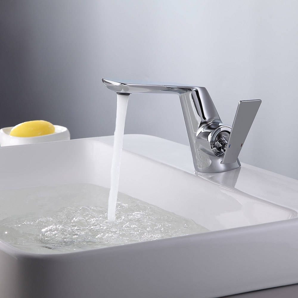 Modern One Hole Single Handle Brass Bathroom Basin Tap in Polished Chrome Solid Brass window image