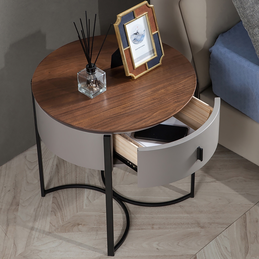 Modern Nightstand Grey Nightstand with Drawer Nightstand with Black Frame window image