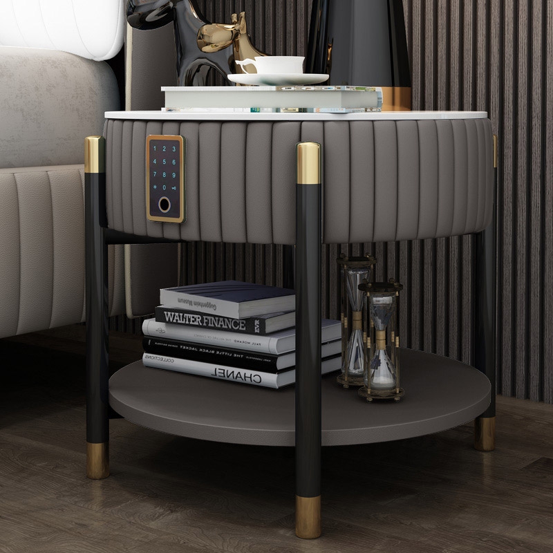 Gray Upholstered Bedside Table 1-Drawer Nightstands with Electronic Lock window image