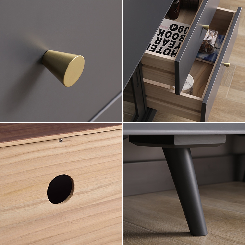 Modern Grey TV Stand Rectangle Media Console with Sliding Glass Doors & 2 Doors Small window image