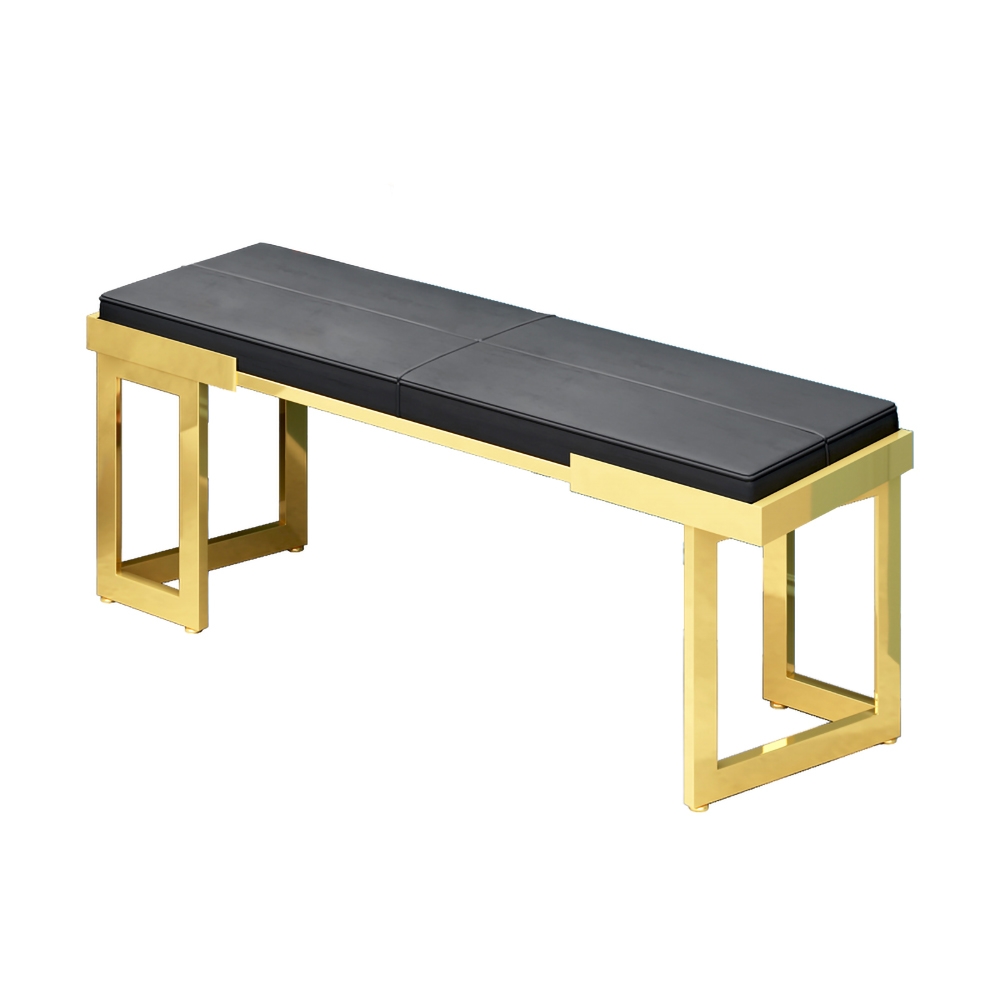 Modern Black Upholstered Bench Soft PU Leather Bench with Gold Metal window image