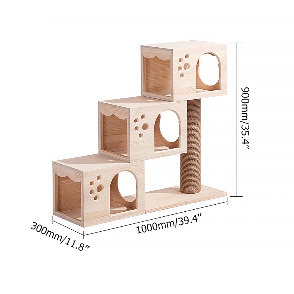 1300mm Multilevel Cat Tree Condo Pine Wood Cat Step Sisal Scratch Post window image