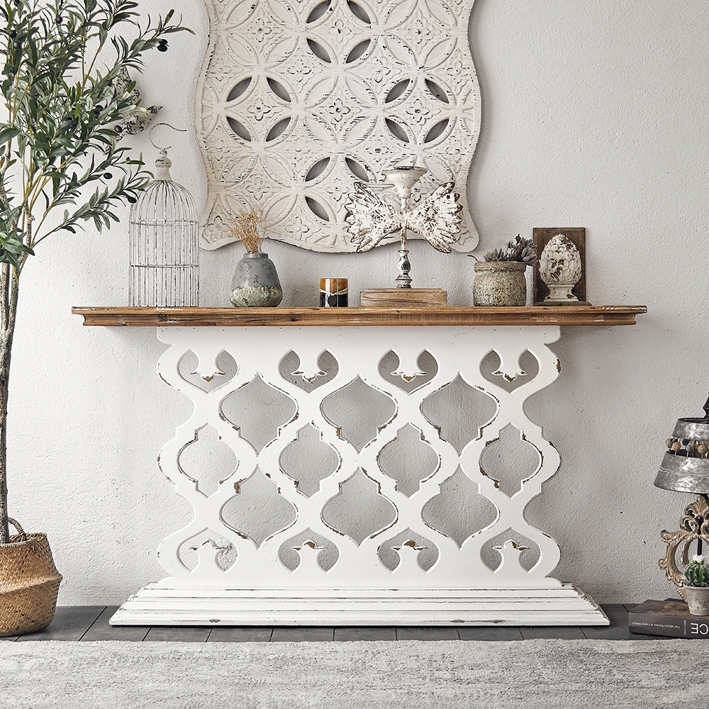 Porchway Fench Country 55.9" Narrow Console Table Wooden Top Entryway Table window image