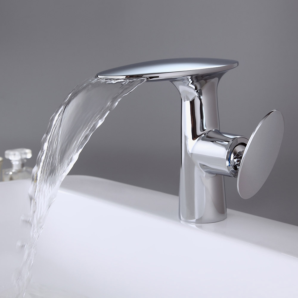 Pene Stylish Single Handle Polished Chrome Waterfall Bathroom Basin Tap Solid Brass window image