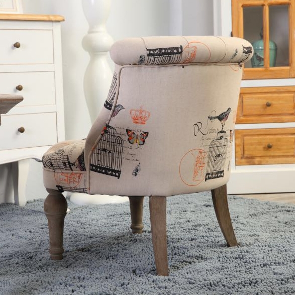 Vintage Linen Upholstered Accent Chair Button Tufted Slipper Chair window image