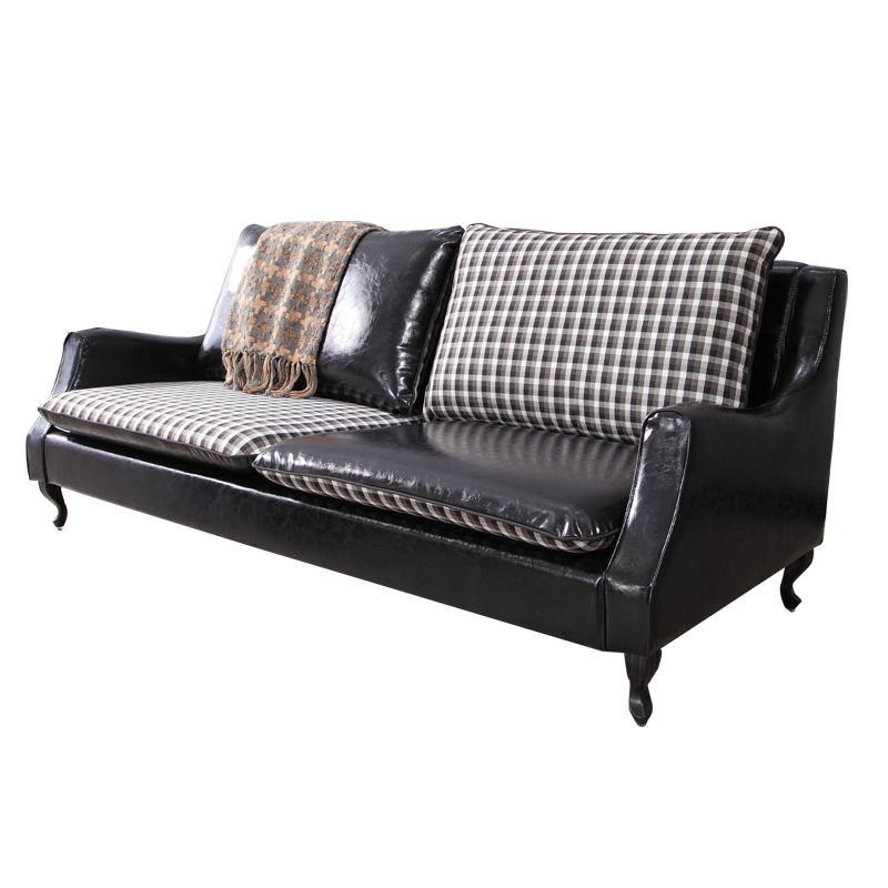 Contemporary Black Faux Leather Sofa Upholstered 3-Seat Sofa Hardwood Frame Foam Filled window image