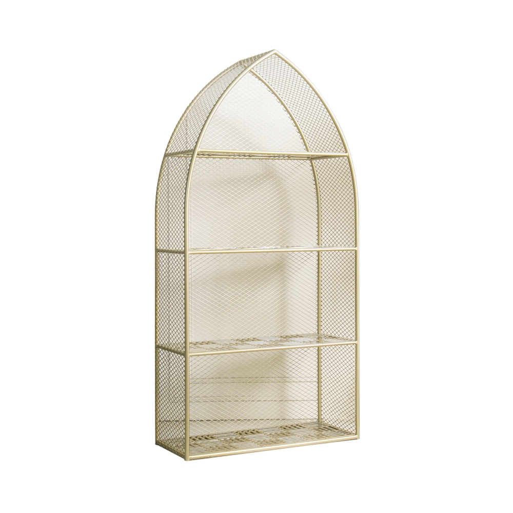 Contemporary Metal Mesh 3-Tier Etagere Bookshelf in Gold window image