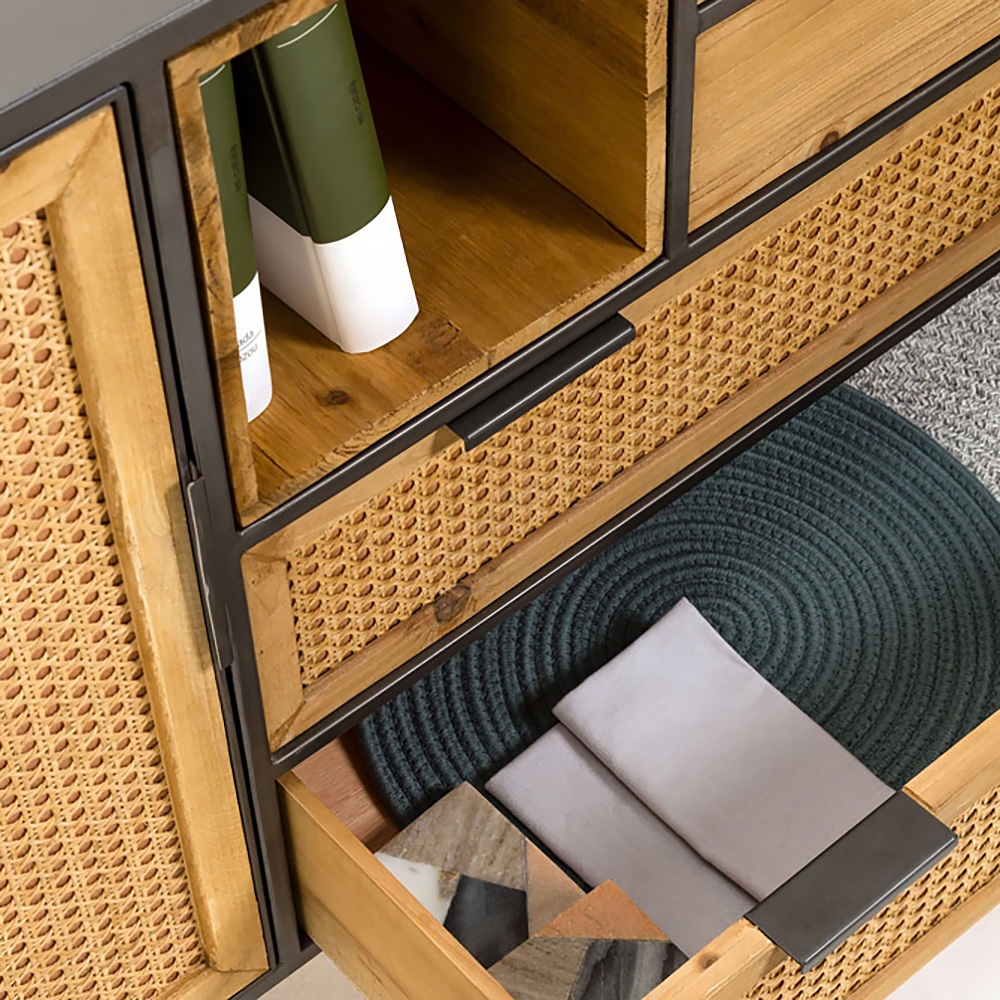 1200mm Rattan Sideboard Buffet with 4 Drawers & 1 Door Kitchen Cabinet of Drawers window image