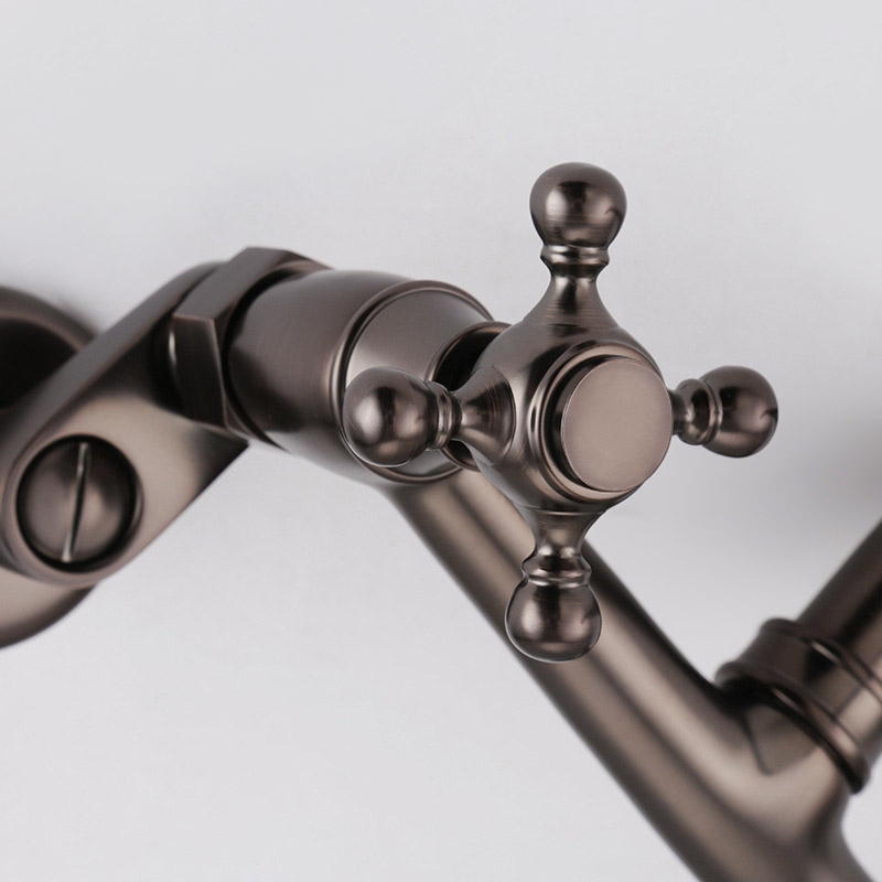 Classic Aerated Spout Wall-Mounted Double Cross Handle Kitchen Faucet Solid Brass in Oil Rubbed Bronze window image