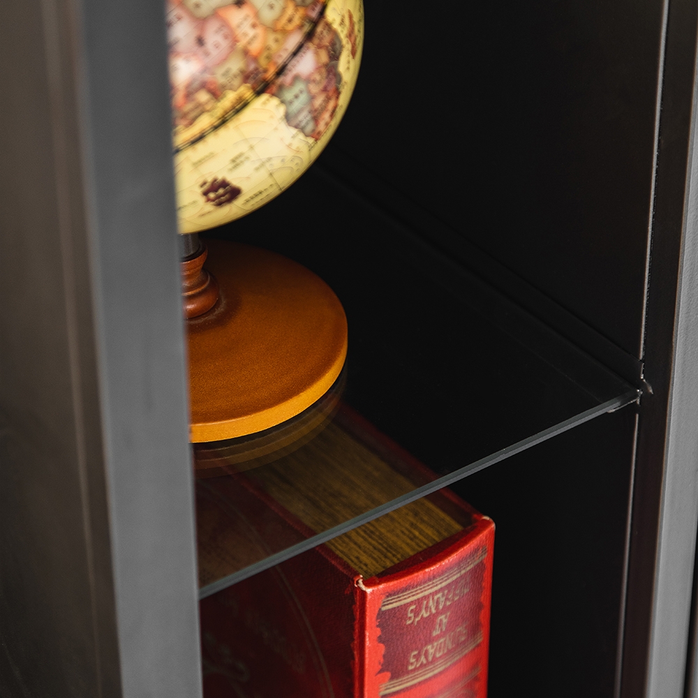 Industrial Loft Black Cabinet Wood Glass Door and Metal Frame with Storage 30" in Height window image
